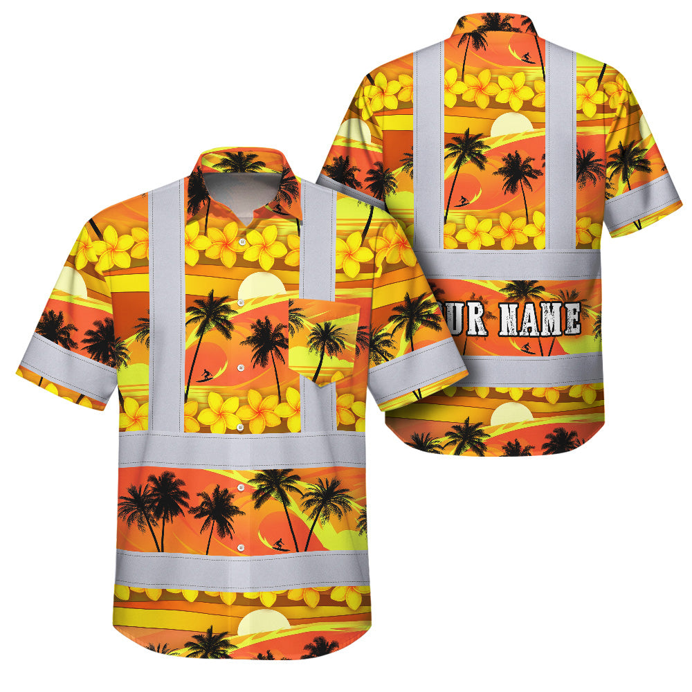 Gradient Orange Yellow Neon Waves Sea Pattern Hi-Vis Hawaiian Shirt