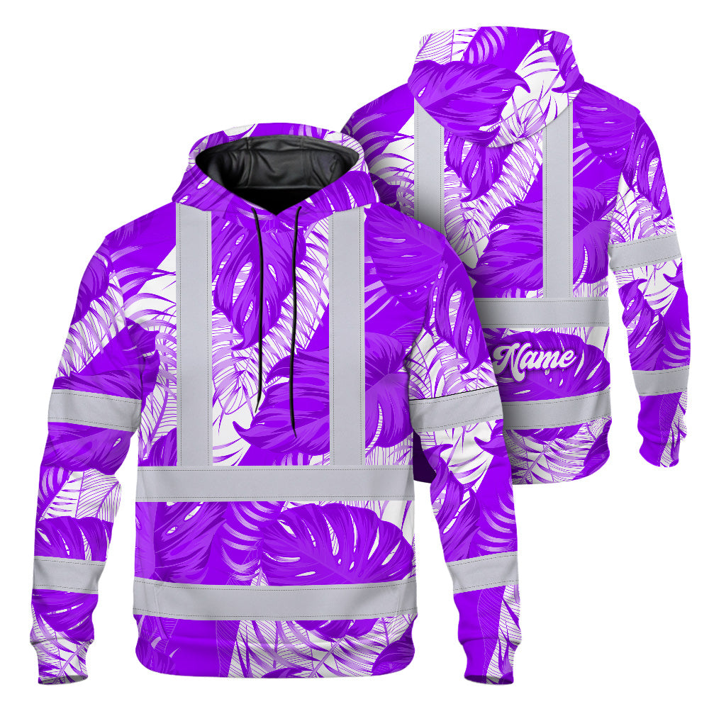 Hi Vis Hoodie Shirt Reflective Tapes Violet Neon Flowers Hi-Vis Hoodie