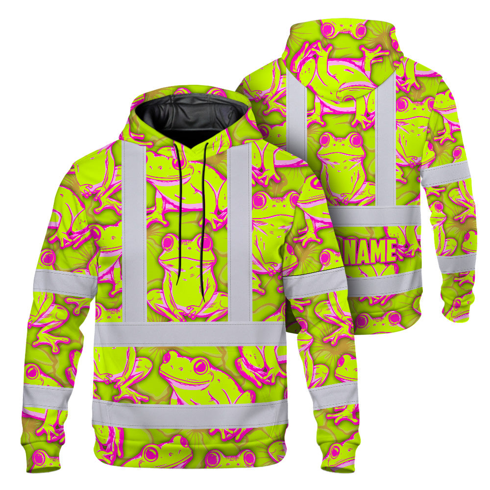 Hi Vis Hoodie Shirt Reflective Tapes Pink And Lime Neon Frog Hi-Vis Hoodie