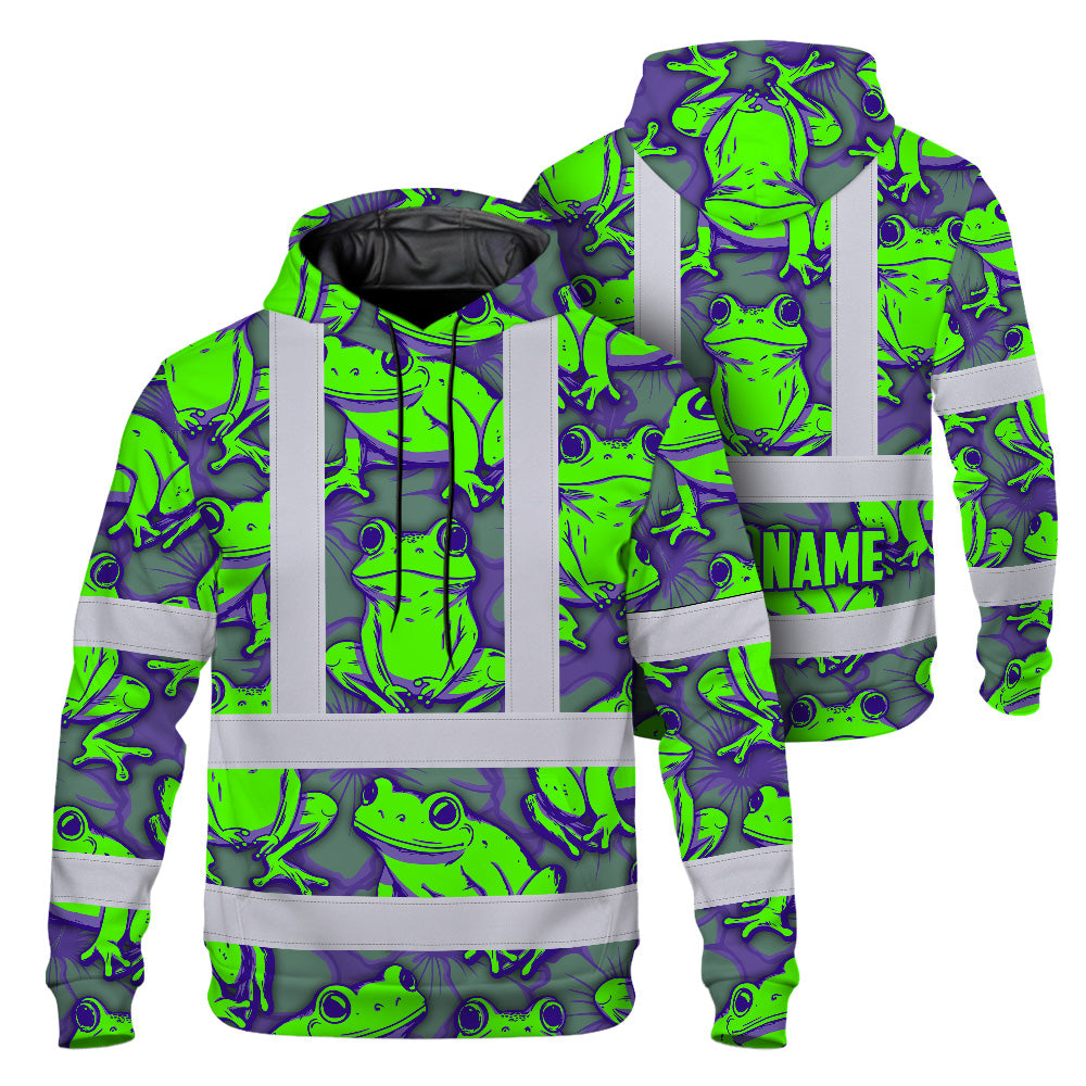 Hi Vis Hoodie Shirt Reflective Tapes Green Neon Violet Frog Hi-Vis Hoodie