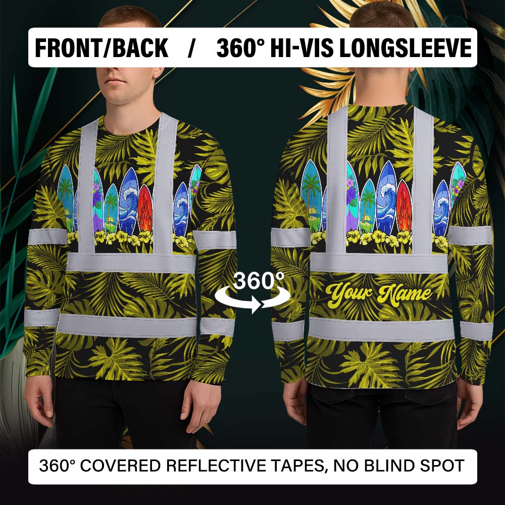 Yellow Surfboard Flower Hi-Vis Long Sleeve Shirt