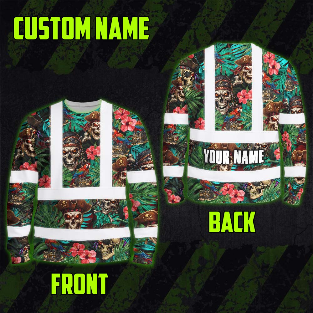 Flower Skull Boat Hi-Vis Long Sleeve Shirt