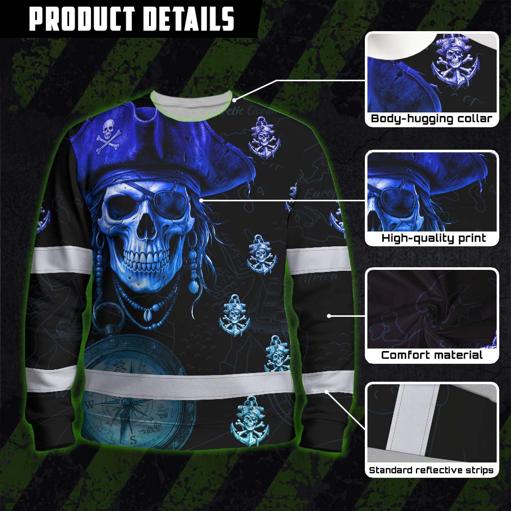 Green Black 2 Skull Boat Hi-Vis Long Sleeve Shirt