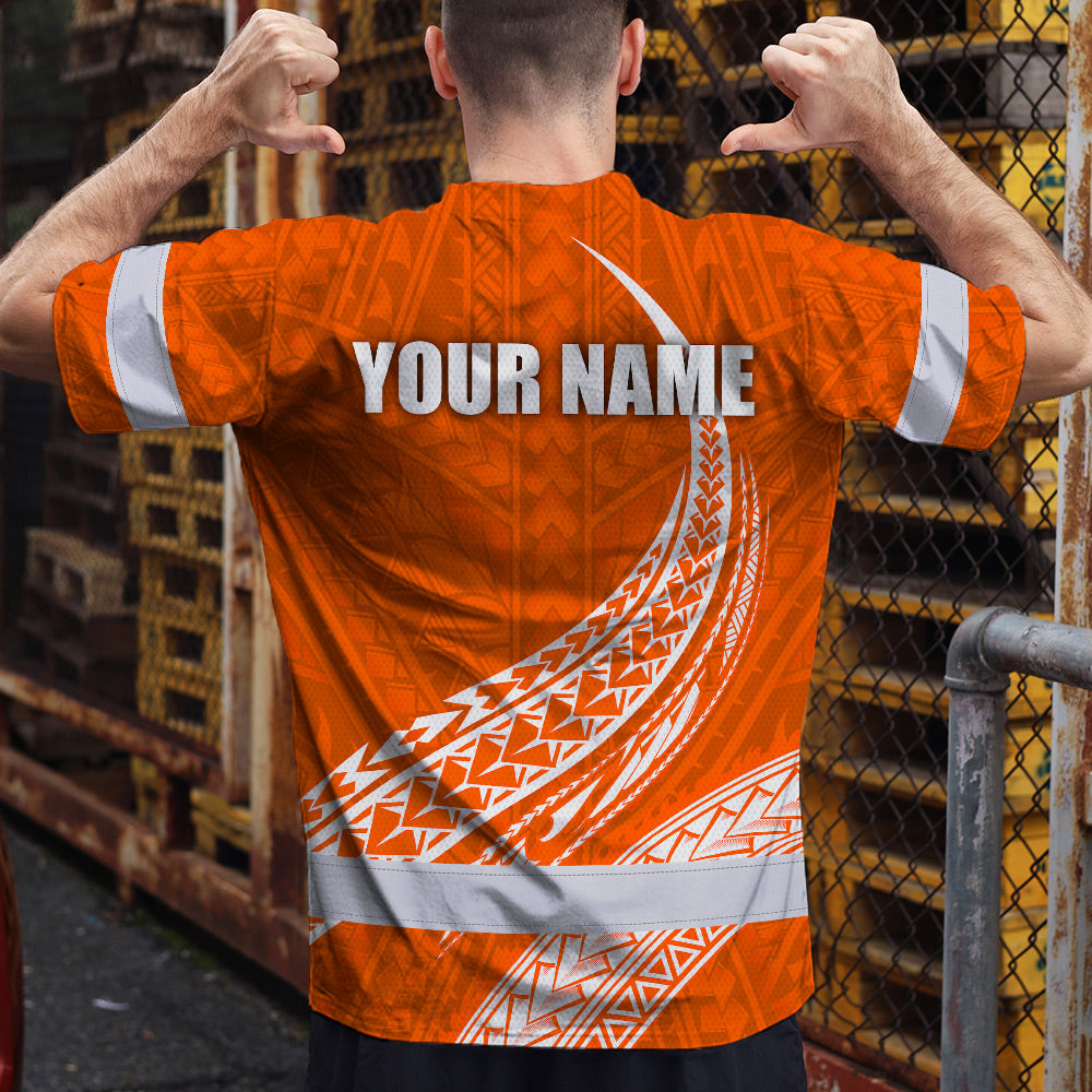 Orange White Polynesian Hi-Vis Work Shirt