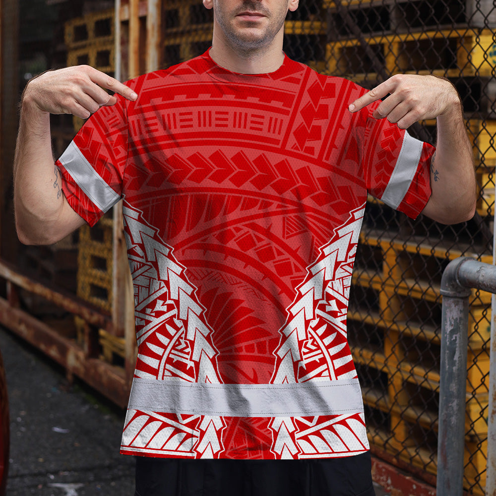 Red White Polynesian Hi-Vis Work Shirt