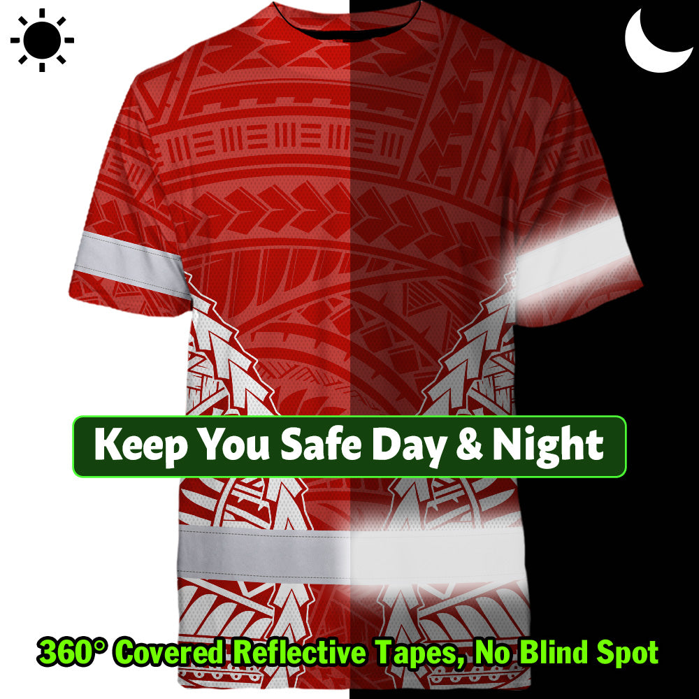 Red White Polynesian Hi-Vis Work Shirt