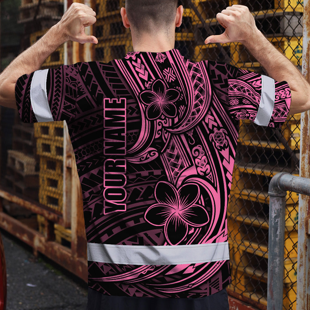 Pink Neon Polynesian And Flower Hi-Vis Work Shirt