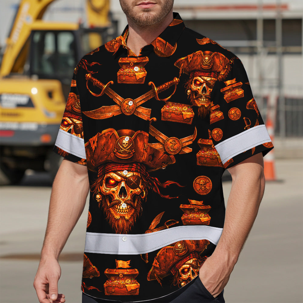 Orange Neon Skull Boat Hi-Vis Hawaiian Shirt