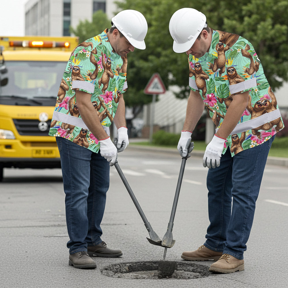 Funny Sloth Hi-Vis Hawaiian Shirt