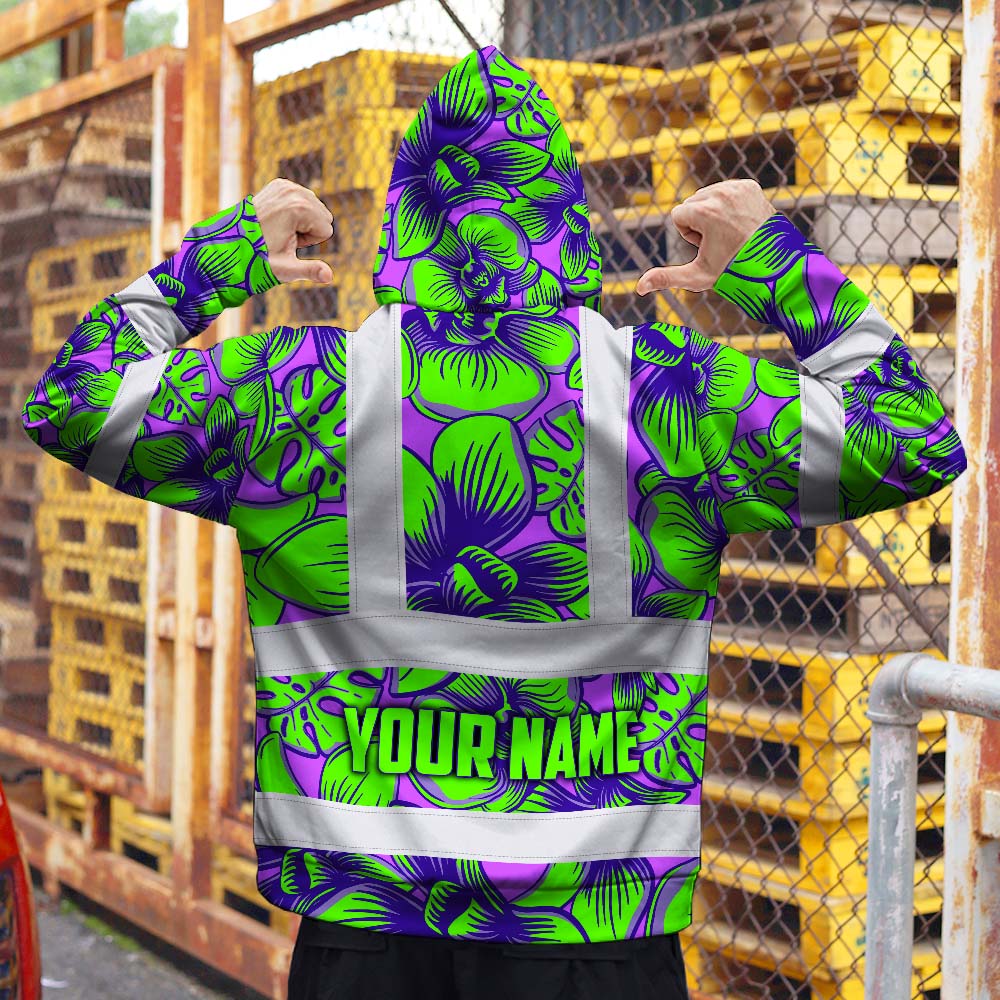 Green Neon Violet Orchid Hi-Vis Zip Hoodie