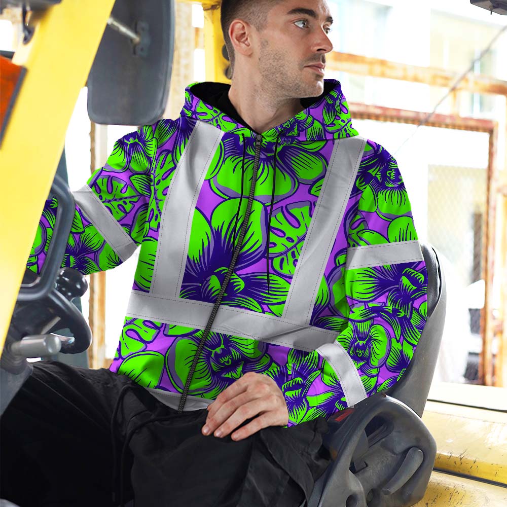 Green Neon Violet Orchid Hi-Vis Zip Hoodie