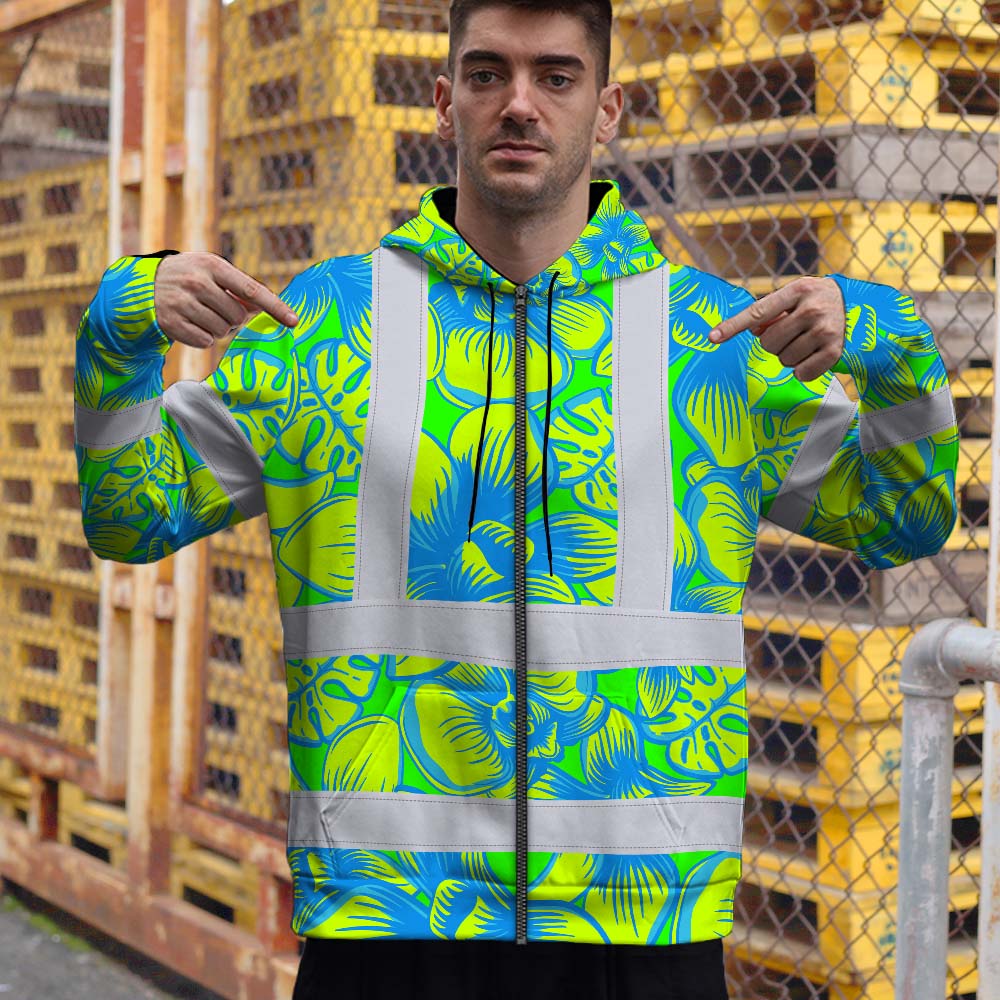 Green Neon Blue Orchid Hi-Vis Zip Hoodie