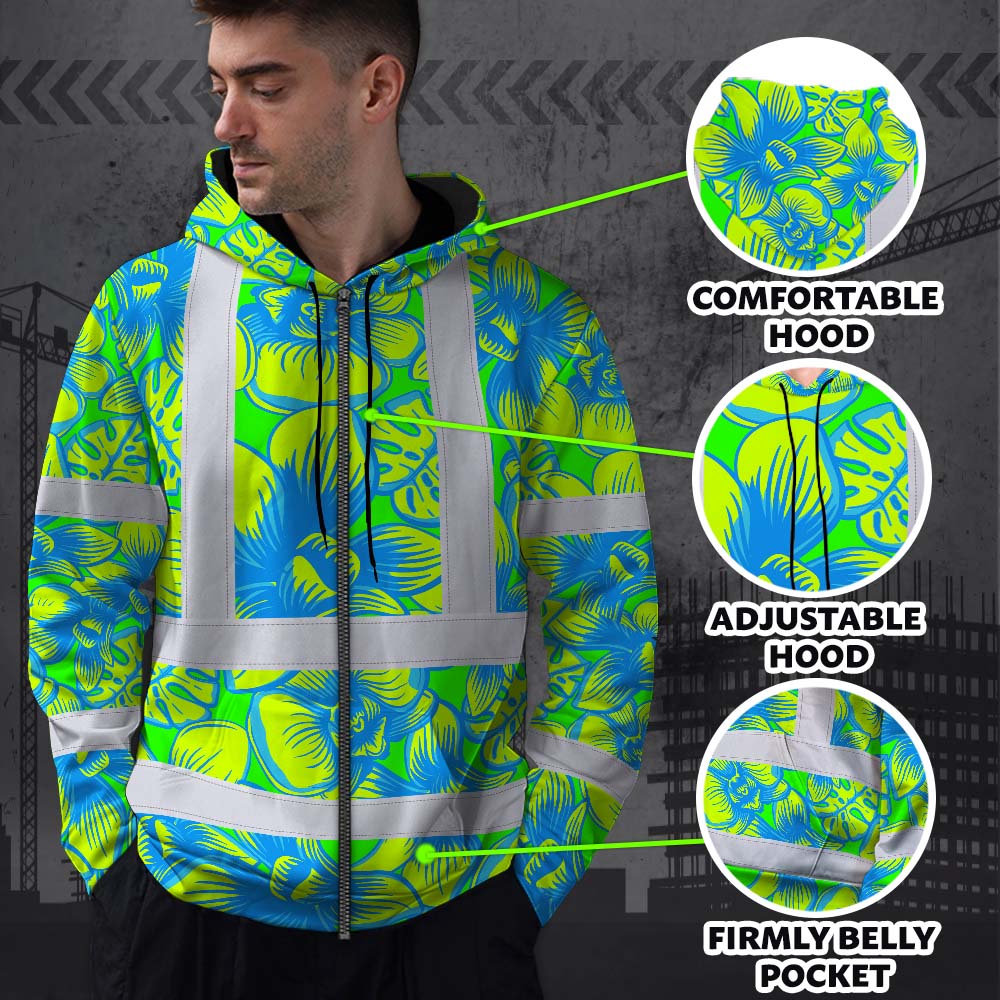Green Neon Blue Orchid Hi-Vis Zip Hoodie