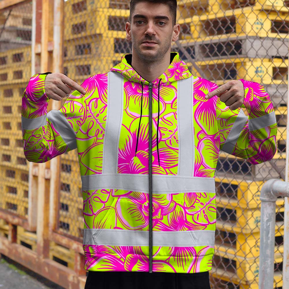 Pink Neon Yellow Orchid Hi-Vis Zip Hoodie