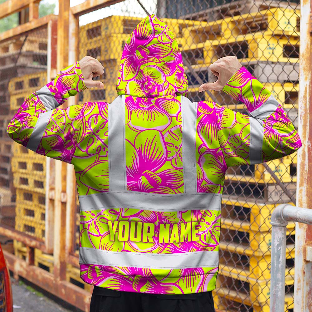 Pink Neon Yellow Orchid Hi-Vis Zip Hoodie