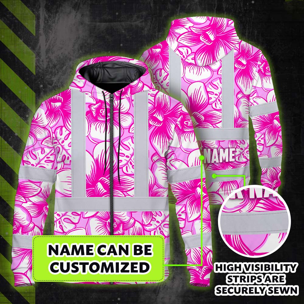Pink Neon White Orchid Hi-Vis Zip Hoodie