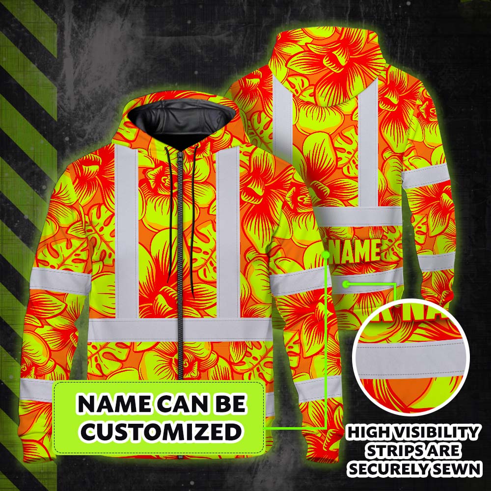 Orange Neon Yellow Orchid Hi-Vis Zip Hoodie