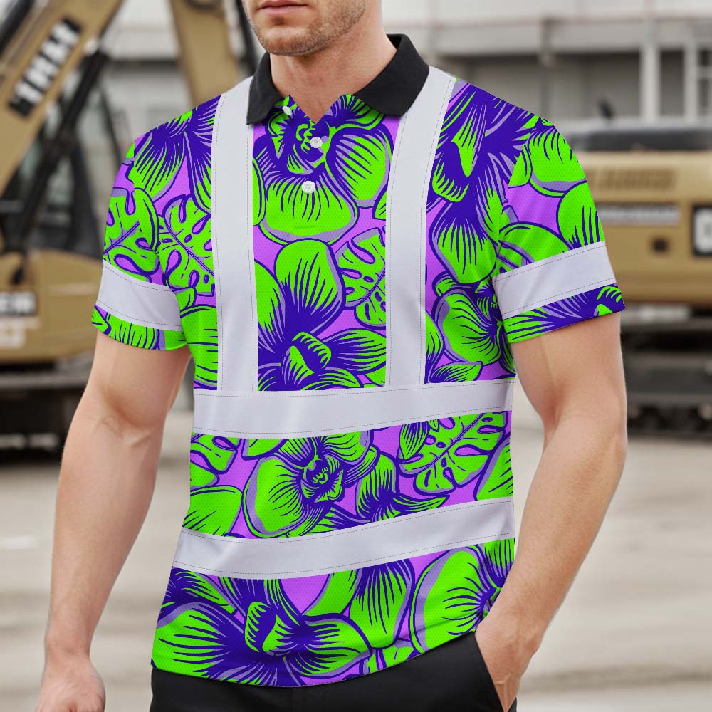 Green Neon Violet Orchid Hi-Vis Polo Shirt