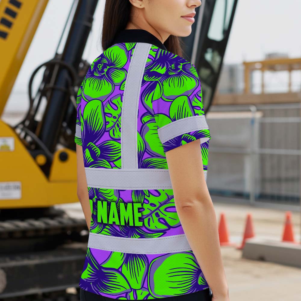 Green Neon Violet Orchid Hi-Vis Polo Shirt