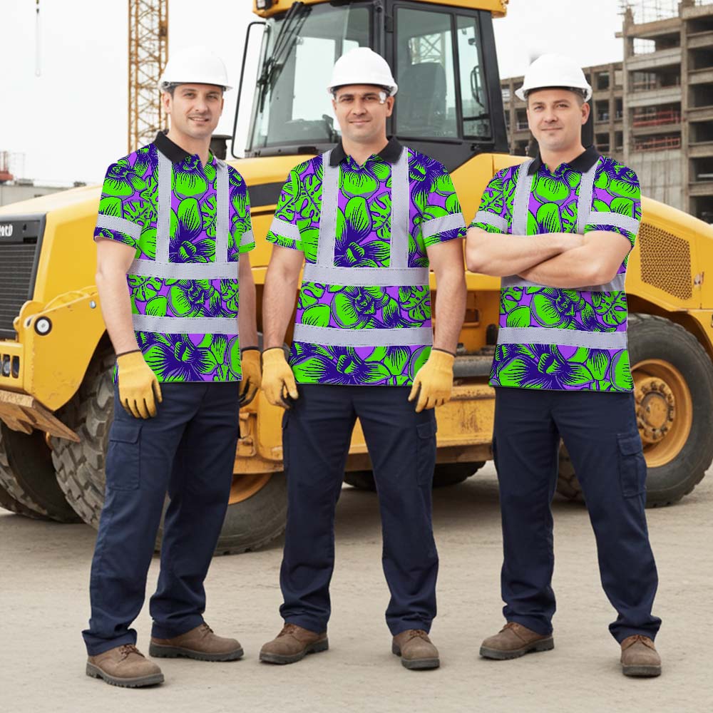 Green Neon Violet Orchid Hi-Vis Polo Shirt