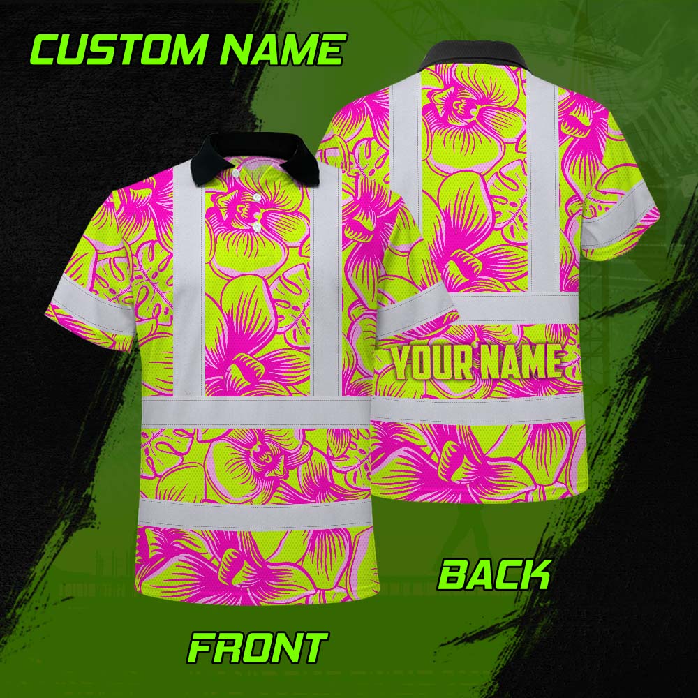 Pink Neon Yellow Orchid Hi-Vis Polo Shirt