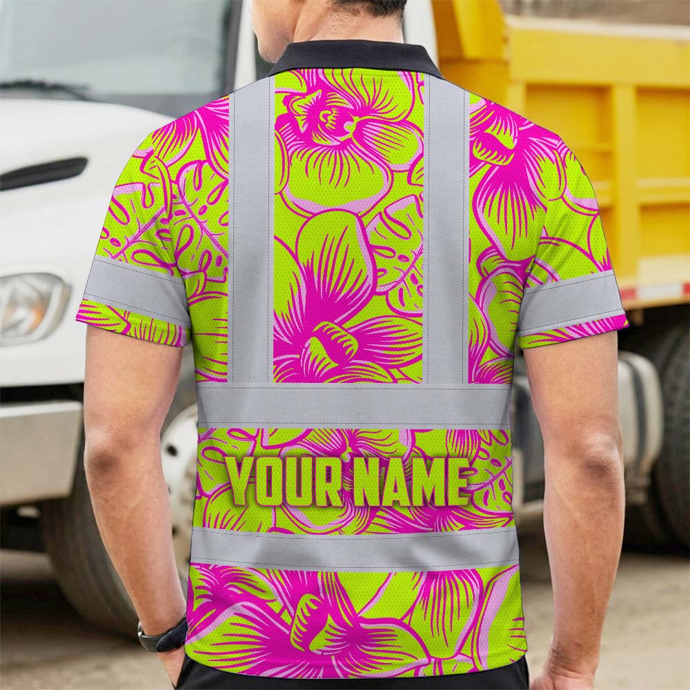 Pink Neon Yellow Orchid Hi-Vis Polo Shirt