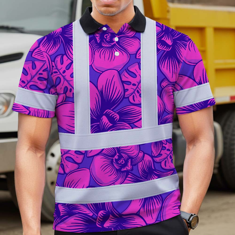 Pink Neon Violet Orchid Hi-Vis Polo Shirt