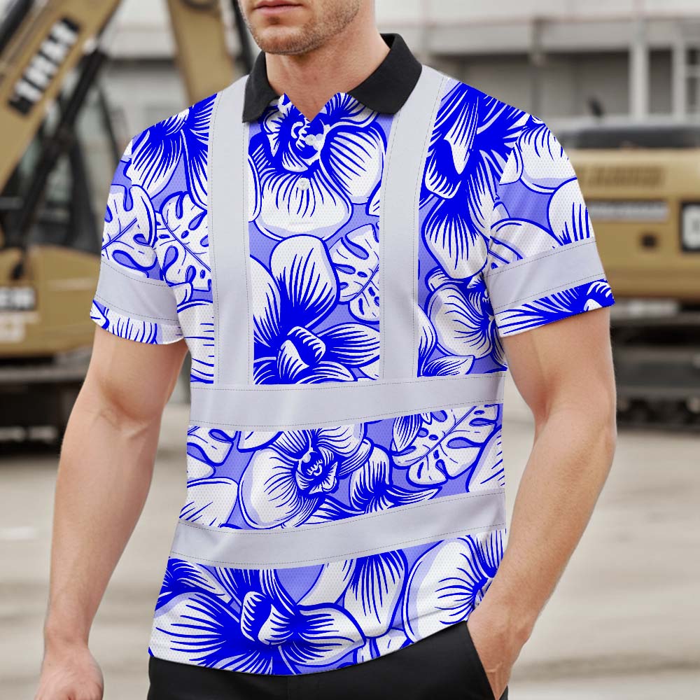 Blue Neon White Orchid Hi-Vis Polo Shirt