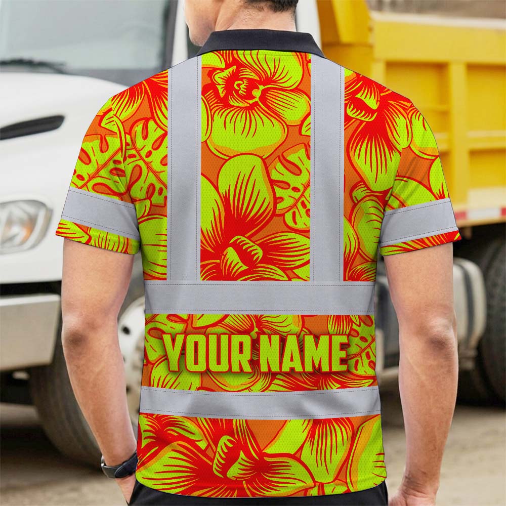 Orange Neon Yellow Orchid Hi-Vis Polo Shirt