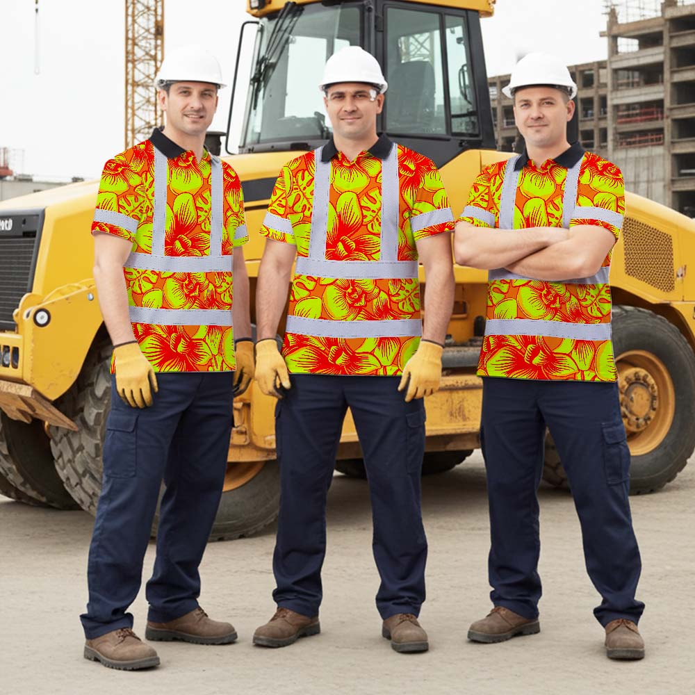 Orange Neon Yellow Orchid Hi-Vis Polo Shirt