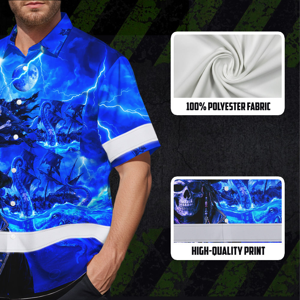 Blue Neon Skull Boat Hi-Vis Hawaiian Shirt