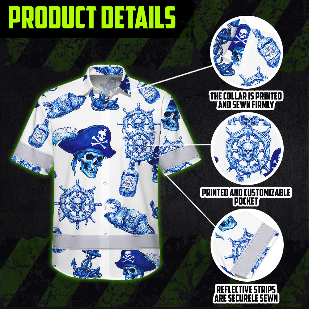 Blue White Skull Boat Hi-Vis Hawaiian Shirt