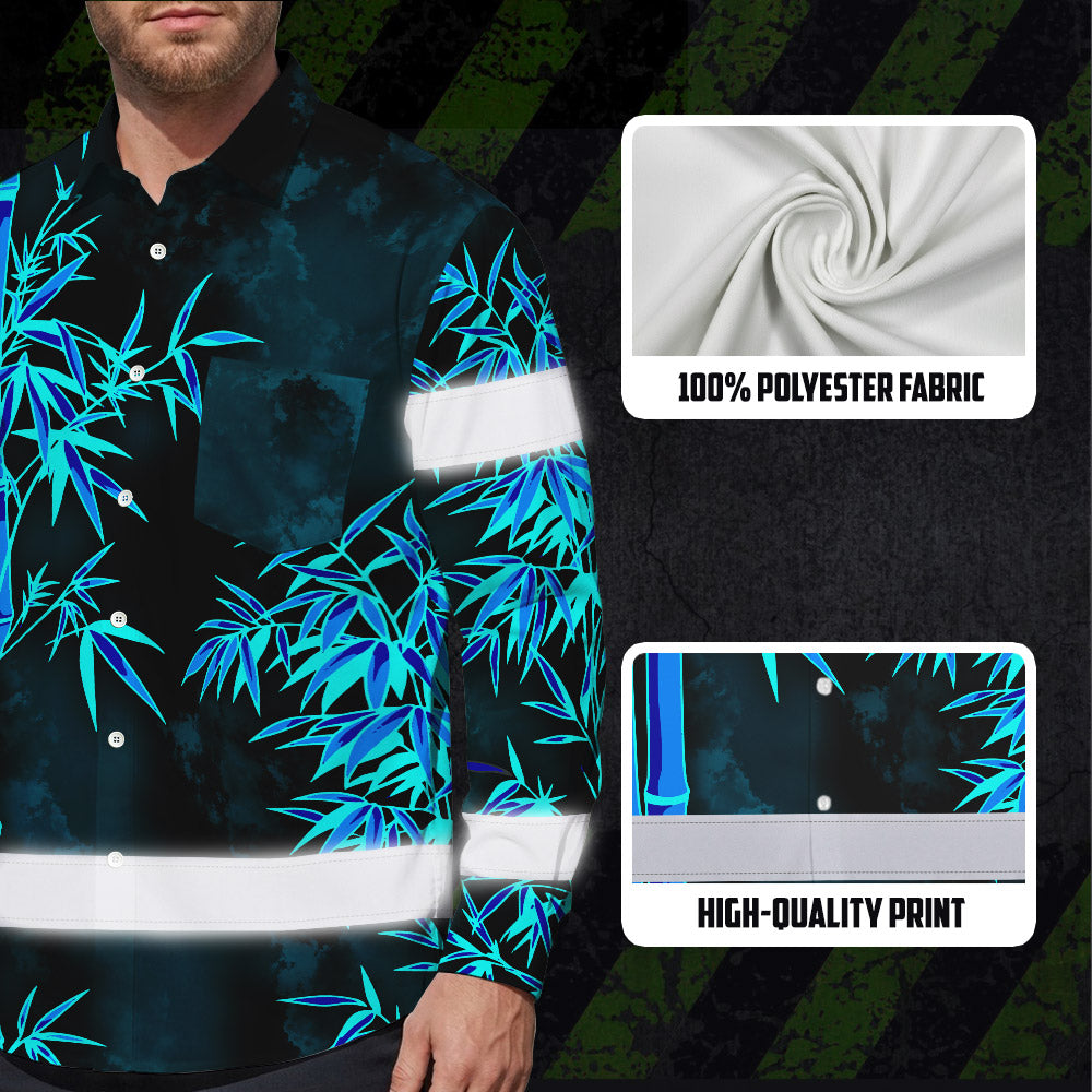 Hi Vis Hawaiian Long Sleeve Shirt Reflective Tape Blue Neon Bamboo Hi-Vis Long Sleeve Shirt