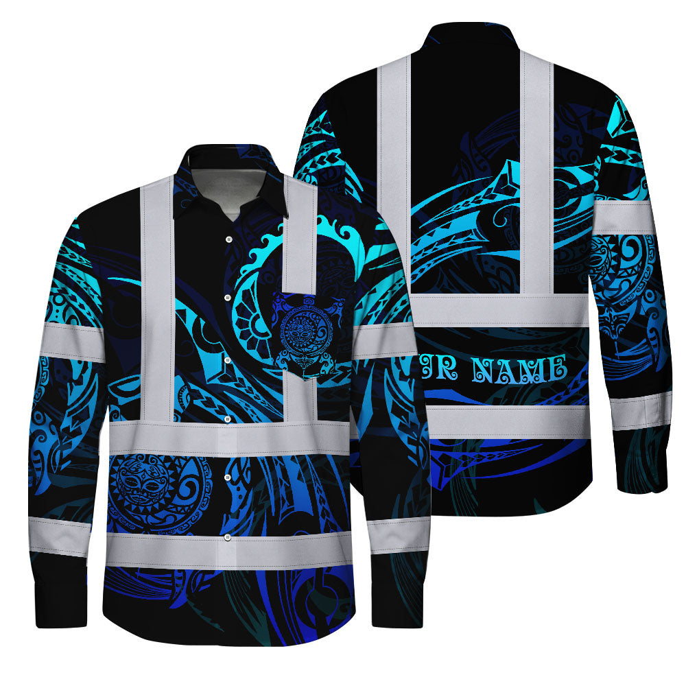 Hi Vis FR Button Long Sleeves Reflective Tapes Gradient Turtle Hi-Vis Work Shirt