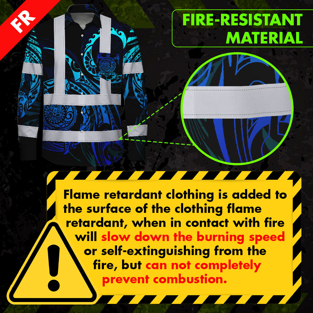 Hi Vis FR Button Long Sleeves Reflective Tapes Gradient Turtle Hi-Vis Work Shirt