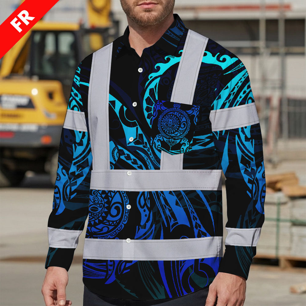 Hi Vis FR Button Long Sleeves Reflective Tapes Gradient Turtle Hi-Vis Work Shirt