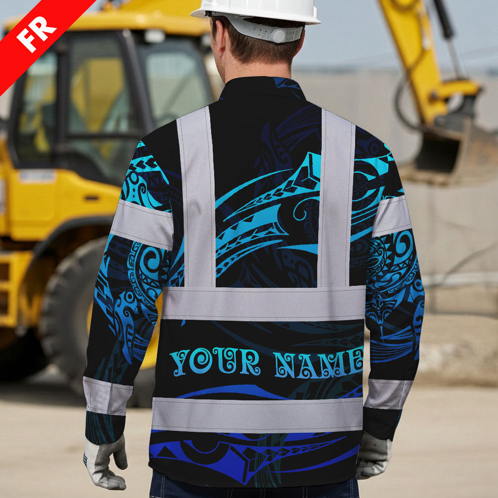 Hi Vis FR Button Long Sleeves Reflective Tapes Gradient Turtle Hi-Vis Work Shirt