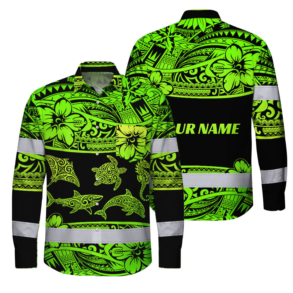Hi Vis FR Button Long Sleeves Reflective Tapes Green Neon Hi-Vis Work Shirt
