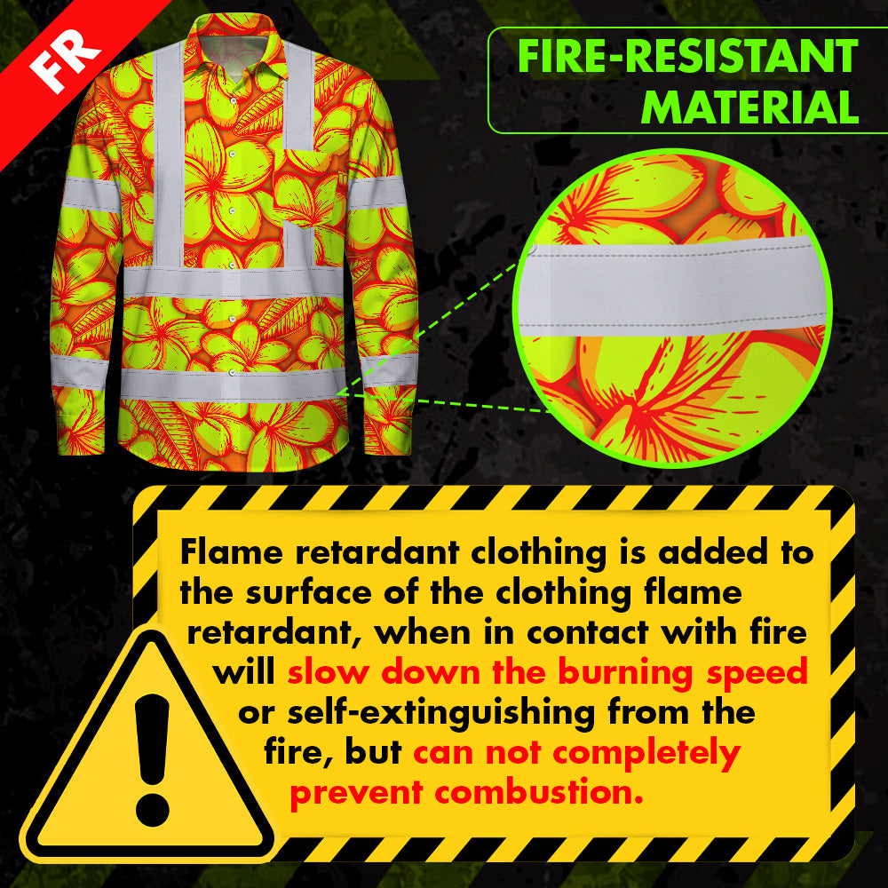 Hi Vis FR Button Long Sleeves Reflective Tapes Orange Neon Lime Plumeria Hi-Vis Work Shirt