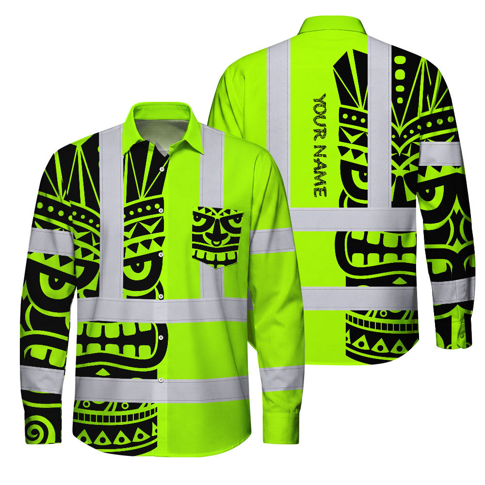 Hi Vis FR Button Long Sleeves Reflective Tapes TiKi Hi-Vis Work Shirt