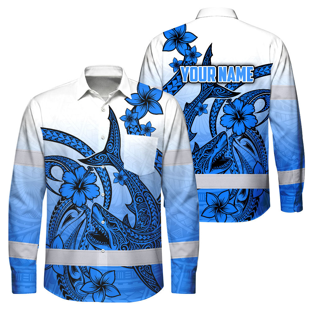 Hi Vis Hawaiian Long Sleeve Shirt Reflective Tape Blue Pink Neon Polynesian Hi-Vis Long Sleeve Shirt