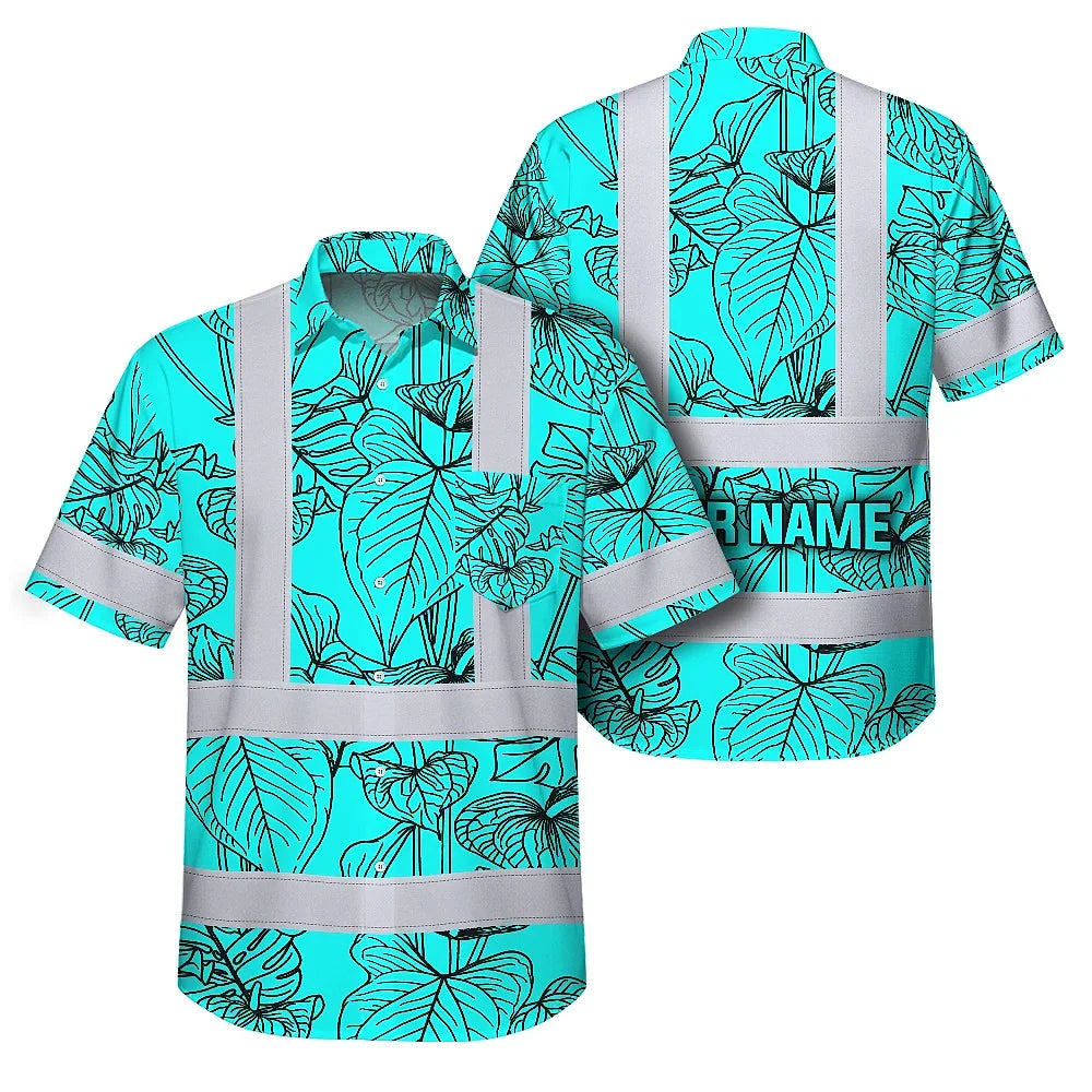 Blue Neon Flowers Hi-Vis Hawaiian Shirt