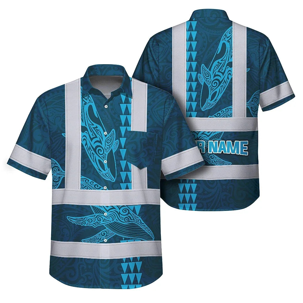 Blue Neon Flowers Whale Hi-Vis Hawaiian Shirt