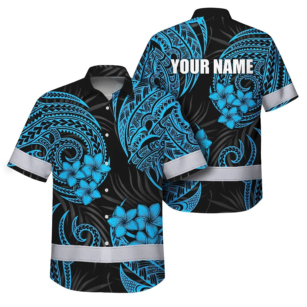 Blue Neon Polynesian Hi-Vis Hawaiian Shirt