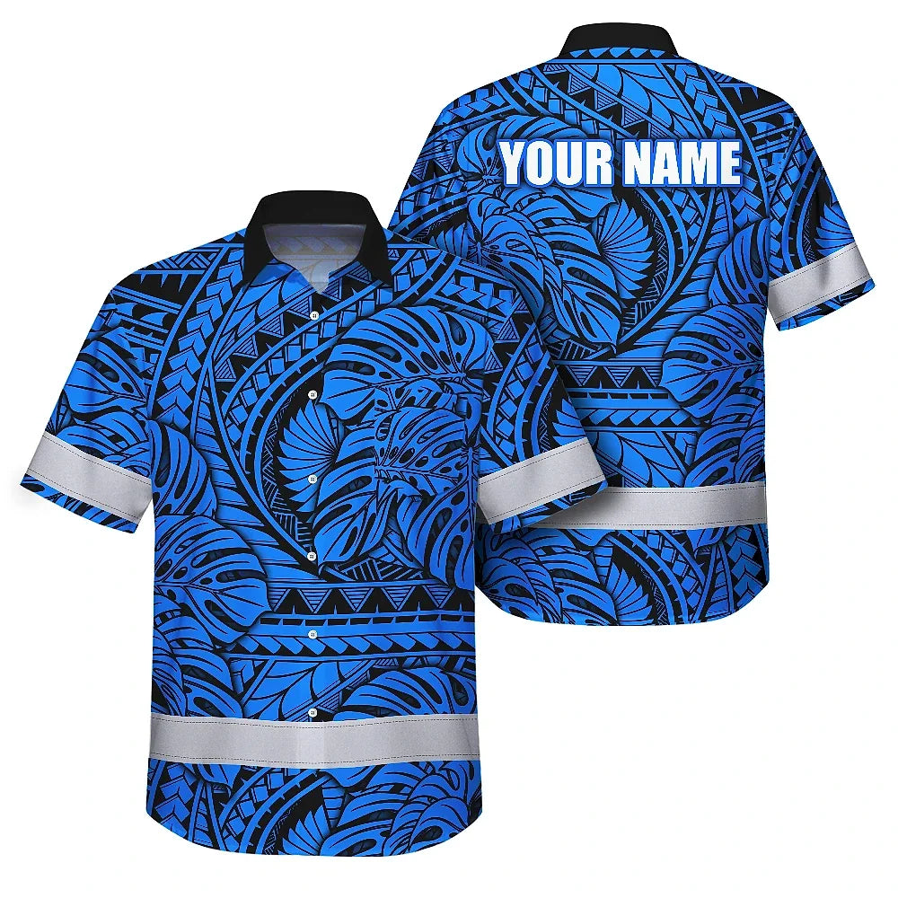Blue Neon Hi-Vis Hawaiian Shirt