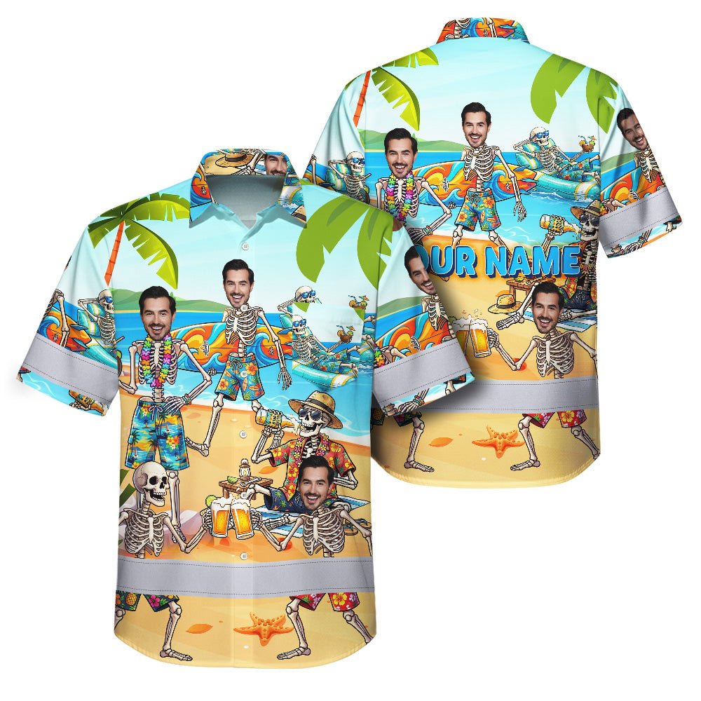 Funny Skeleton Beach Surfing Hi-Vis Hawaiian Shirt