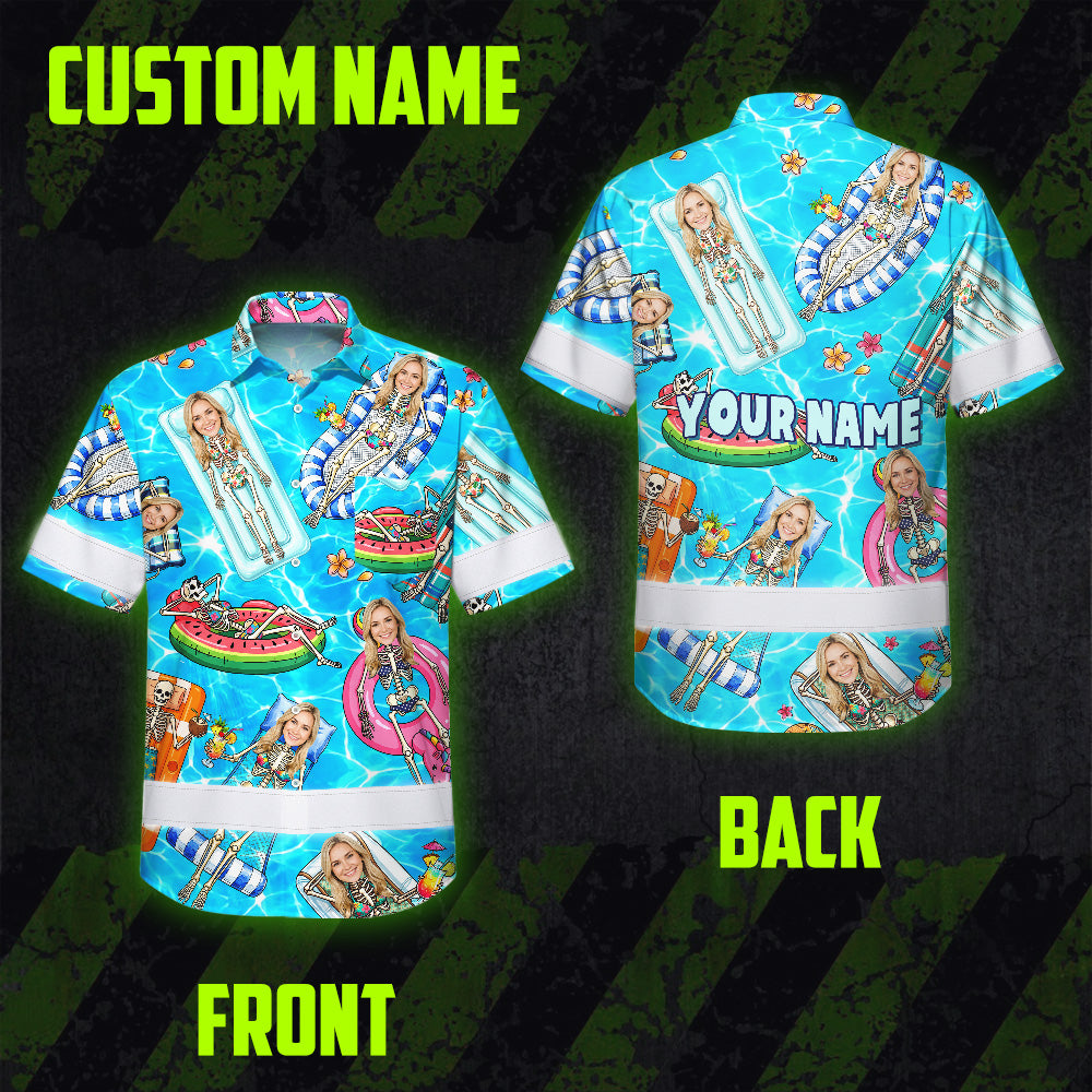 Funny Skeleton Pool Vacation Hi-Vis Hawaiian Shirt