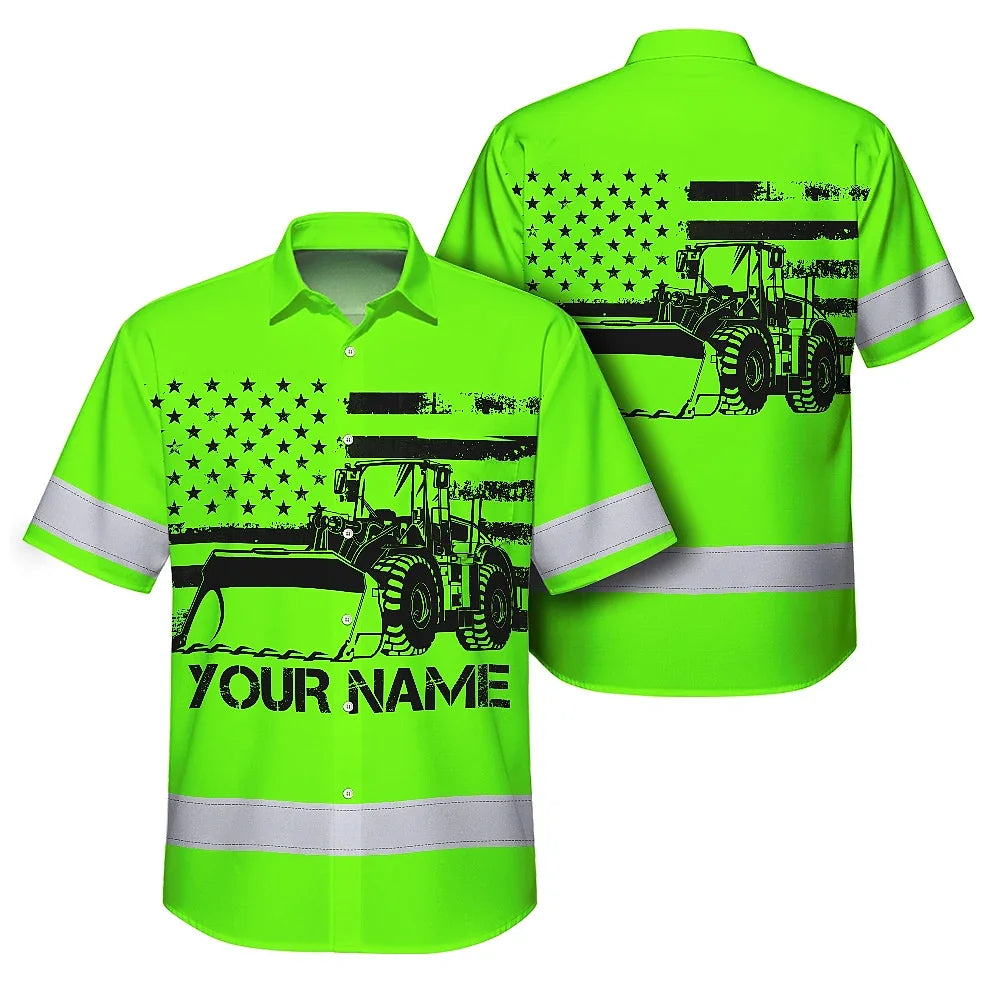 Green Loader Operator Hi-Vis Hawaiian Shirt