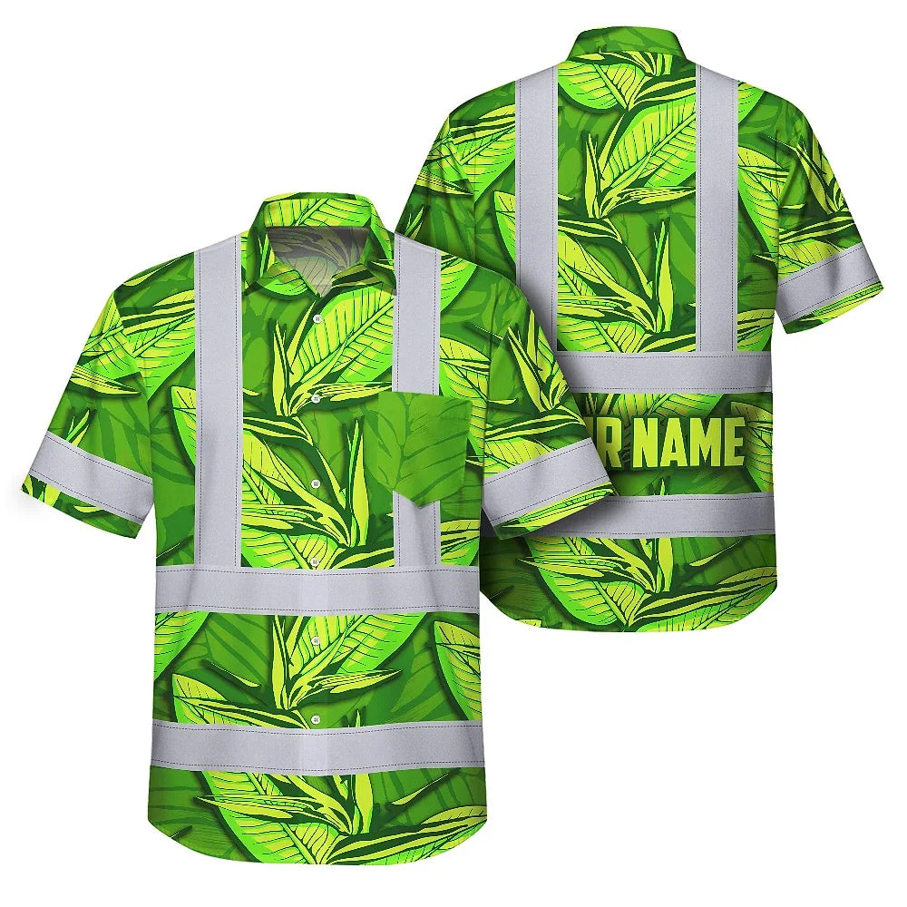 Green Neon Lime Bird of Paradise Hi-Vis Hawaiian Shirt