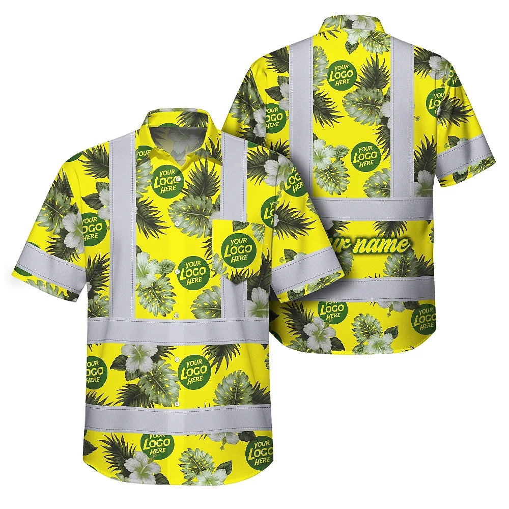 Green Yellow Flowers Hi-Vis Hawaiian Shirt